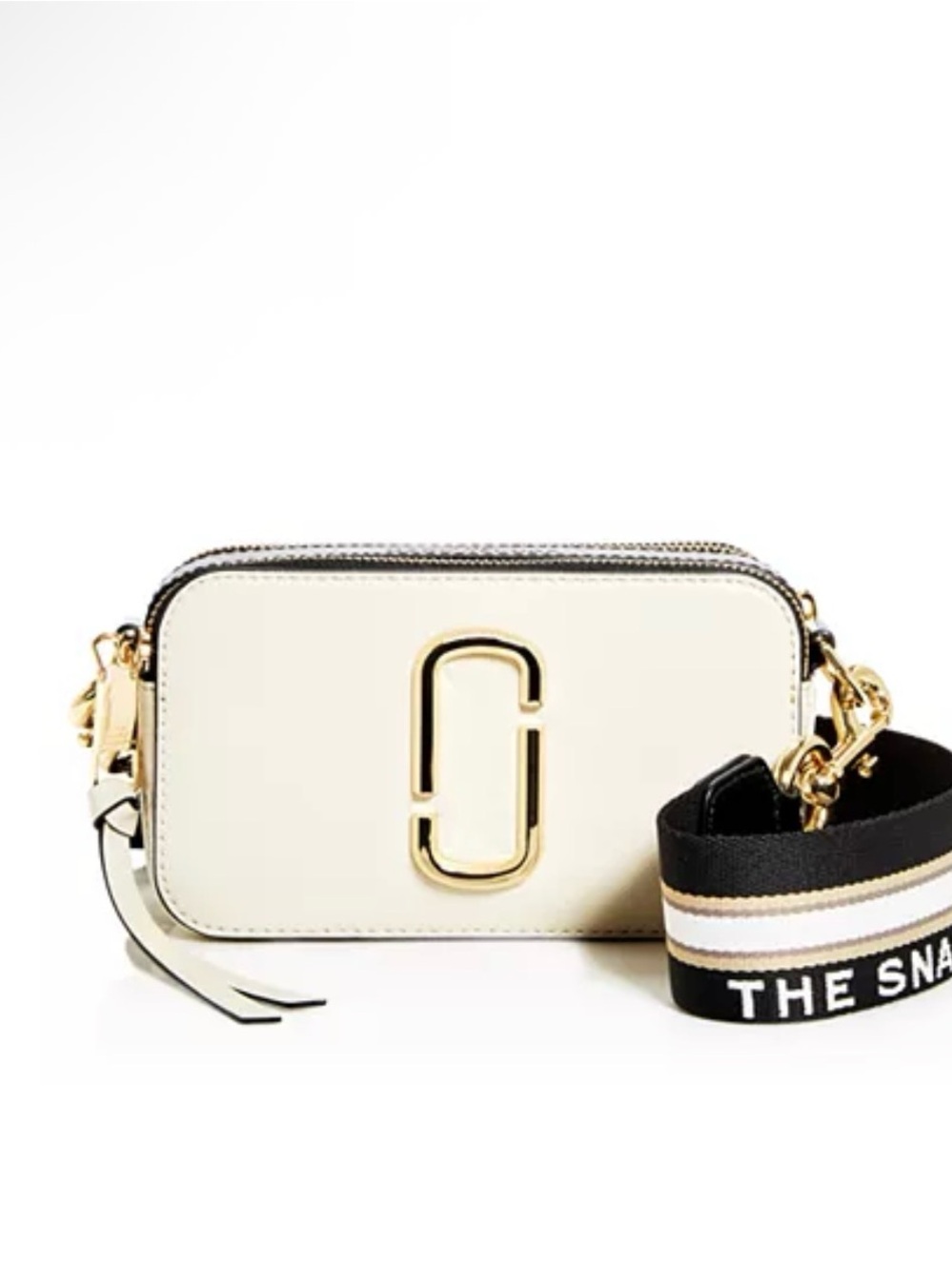 Marc Jacobs Cream Leather Snapshot Camera Bag with Striped Strap